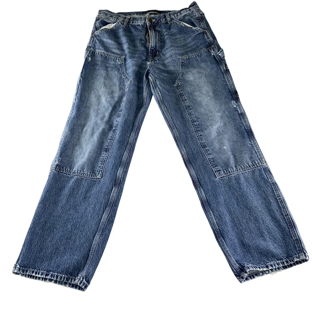 Aeropostale Carpenter Jeans Mens 35x31‎ Blue Denim Straight Leg Cargo Pockets